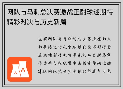 网队与马刺总决赛激战正酣球迷期待精彩对决与历史新篇