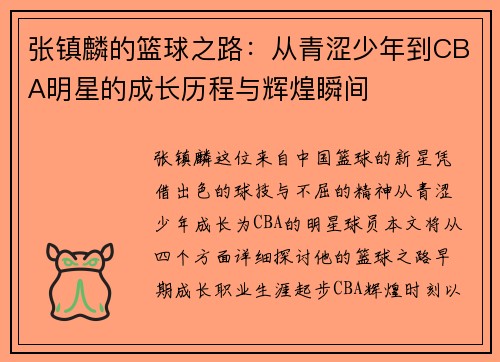 张镇麟的篮球之路：从青涩少年到CBA明星的成长历程与辉煌瞬间